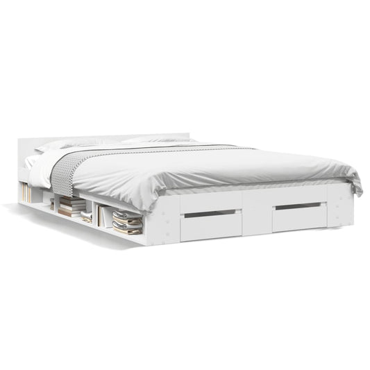 Bed Frame with Drawers without Mattress White 135x190 cm Double