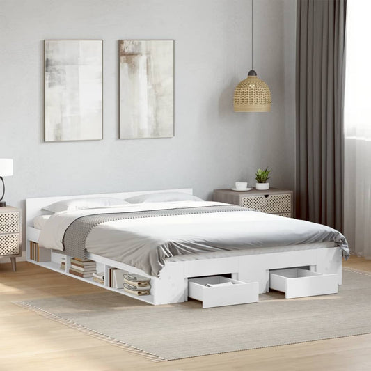 Bed Frame with Drawers without Mattress White 135x190 cm Double