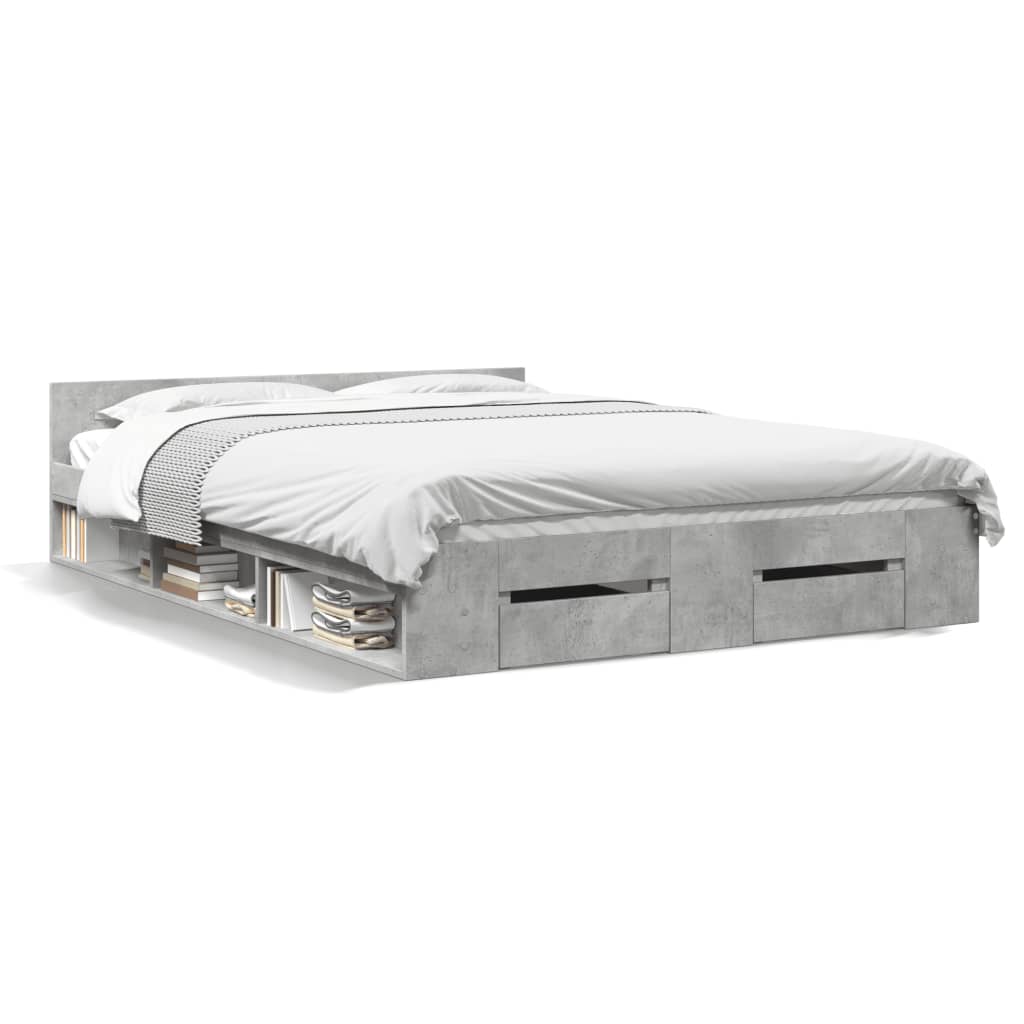 Bed Frame with Drawers without Mattress Concrete Grey 135x190 cm Double