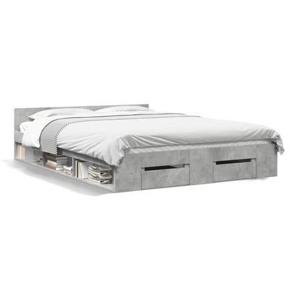 Bed Frame with Drawers without Mattress Concrete Grey 135x190 cm Double