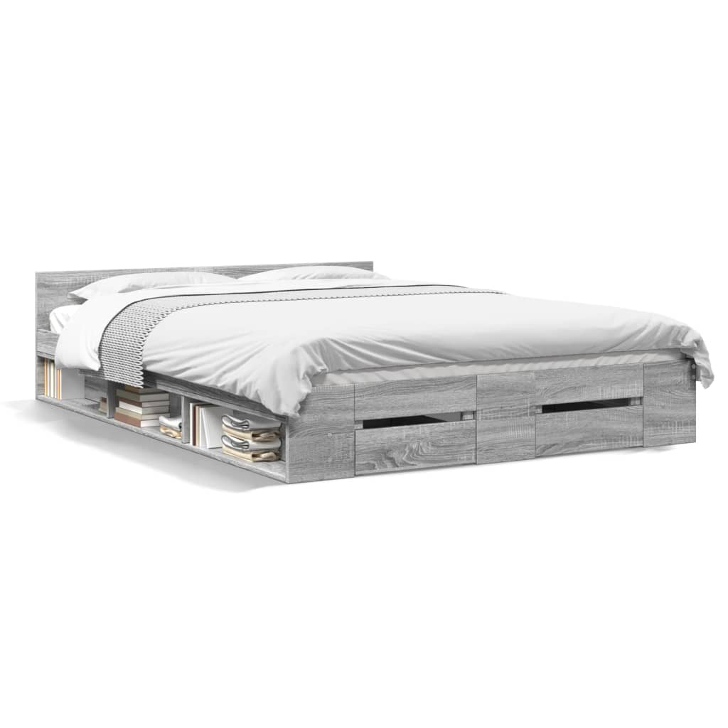 Bed Frame with Drawers without Mattress Grey Sonoma 135x190 cm Double