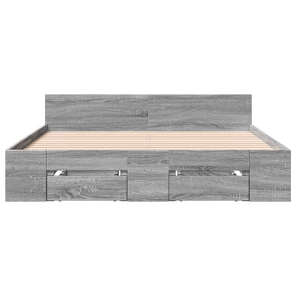 Bed Frame with Drawers without Mattress Grey Sonoma 135x190 cm Double