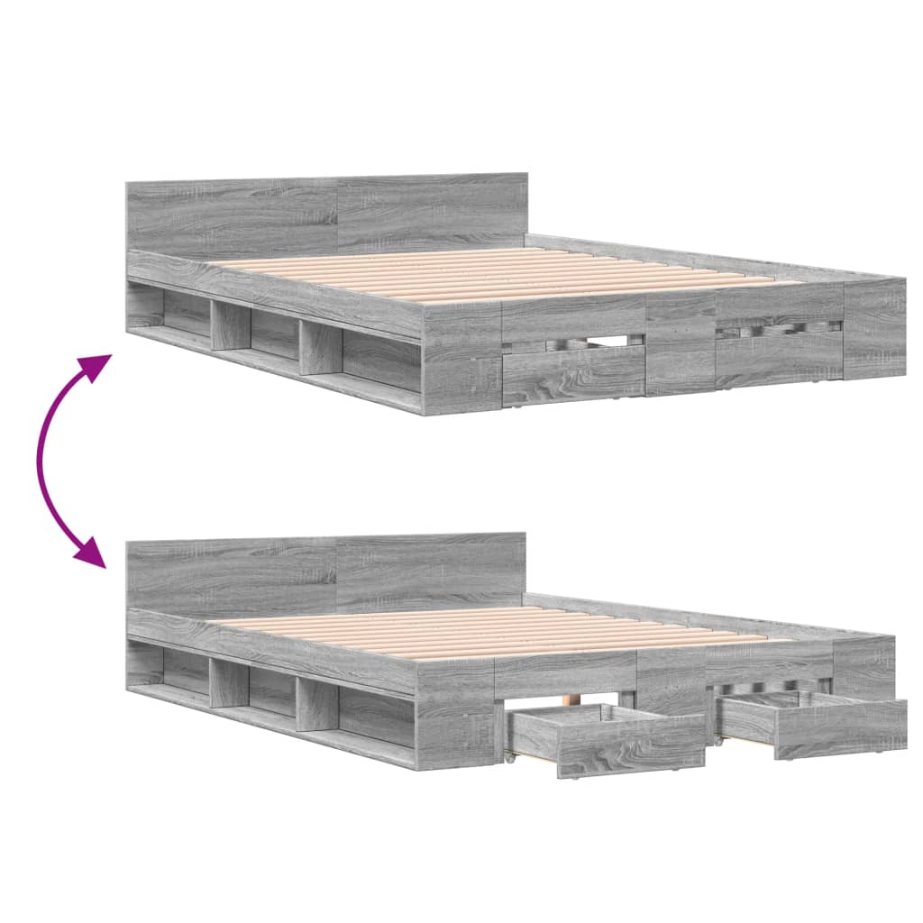 Bed Frame with Drawers without Mattress Grey Sonoma 135x190 cm Double