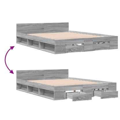Bed Frame with Drawers without Mattress Grey Sonoma 135x190 cm Double