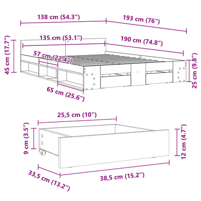Bed Frame with Drawers without Mattress Grey Sonoma 135x190 cm Double