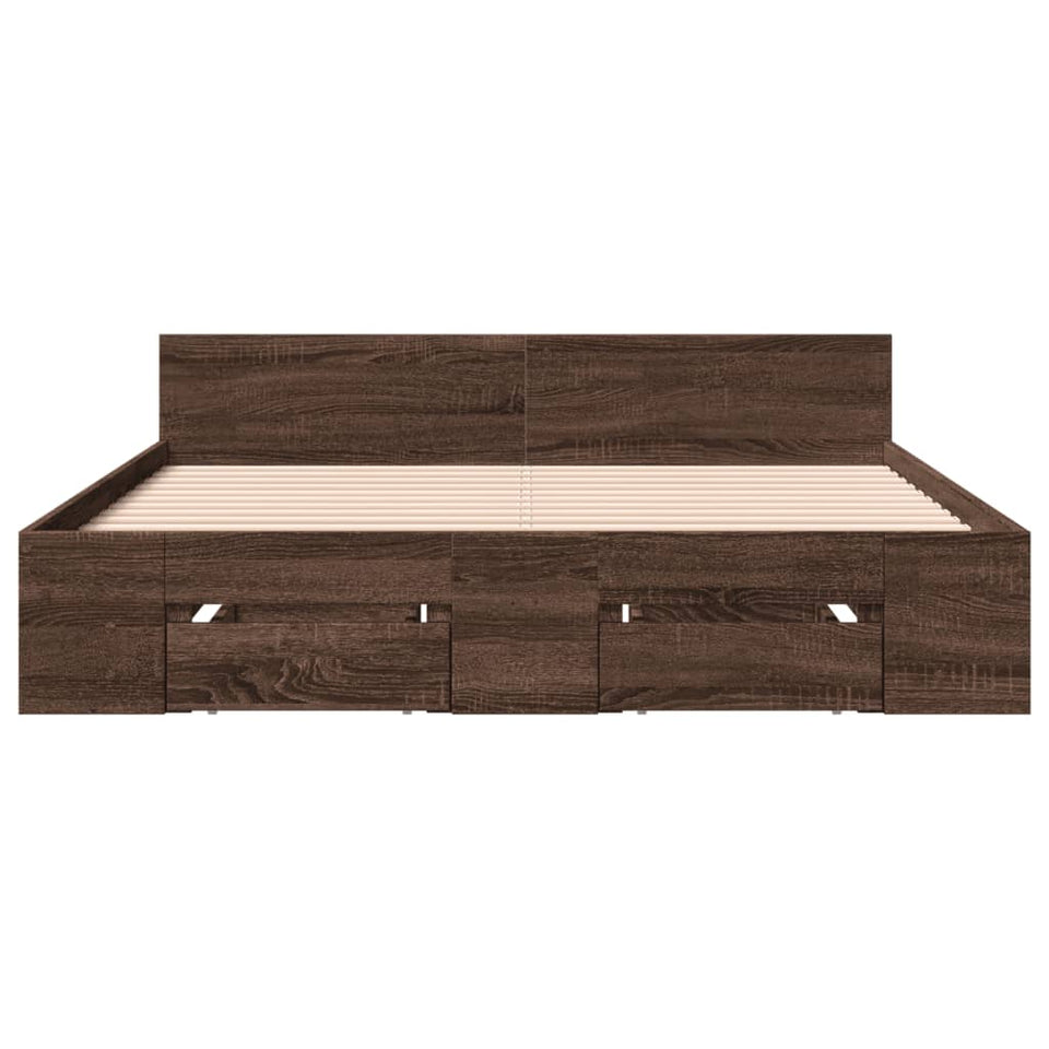 Bed Frame with Drawers without Mattress Brown Oak 135x190 cm Double