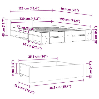 Bed Frame with Drawers without Mattress White 120x190 cm Small Double