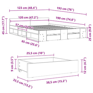 Bed Frame with Drawers without Mattress Black 120x190 cm Small Double