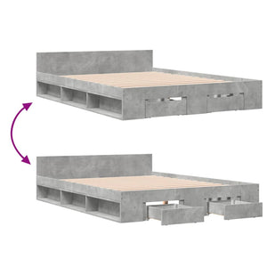 Bed Frame with Drawers without Mattress Concrete Grey 120x190 cm Small Double