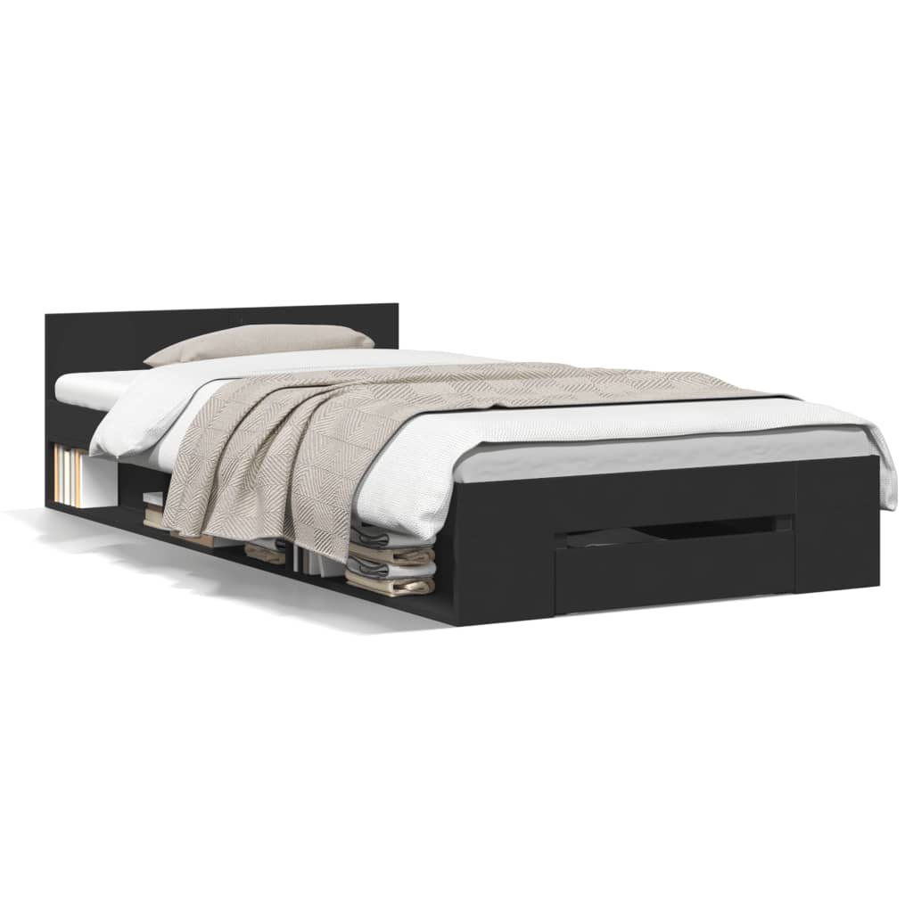 Bed Frame with Drawer without Mattress Black 90x190 cm Single