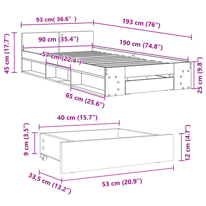 Bed Frame with Drawer without Mattress Black 90x190 cm Single