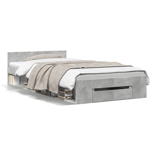 Bed Frame with Drawer without Mattress Concrete Grey 90x190 cm Single