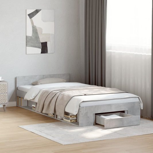 Bed Frame with Drawer without Mattress Concrete Grey 90x190 cm Single