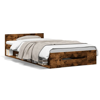 Bed Frame with Drawer without Mattress Smoked Oak 100x200 cm