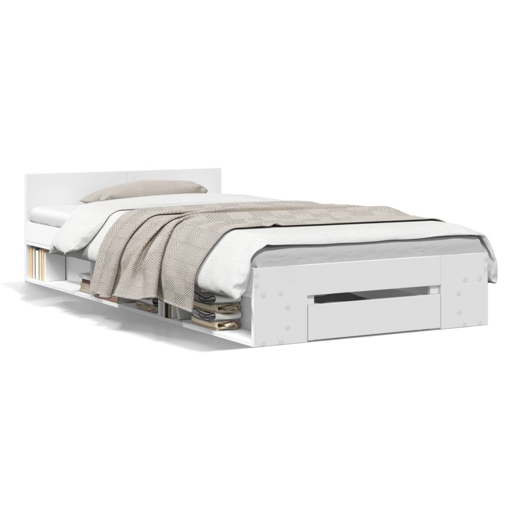 Bed Frame with Drawer without Mattress White 75x190 cm Small Single