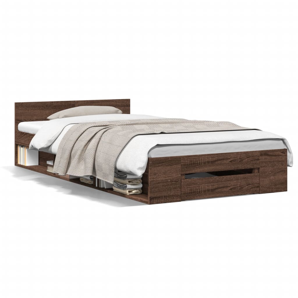 Bed Frame with Drawer without Mattress Brown Oak 75x190 cm Small Single