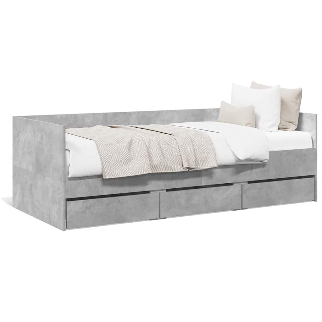 Daybed with Drawers without Mattress Concrete Grey 90x200 cm