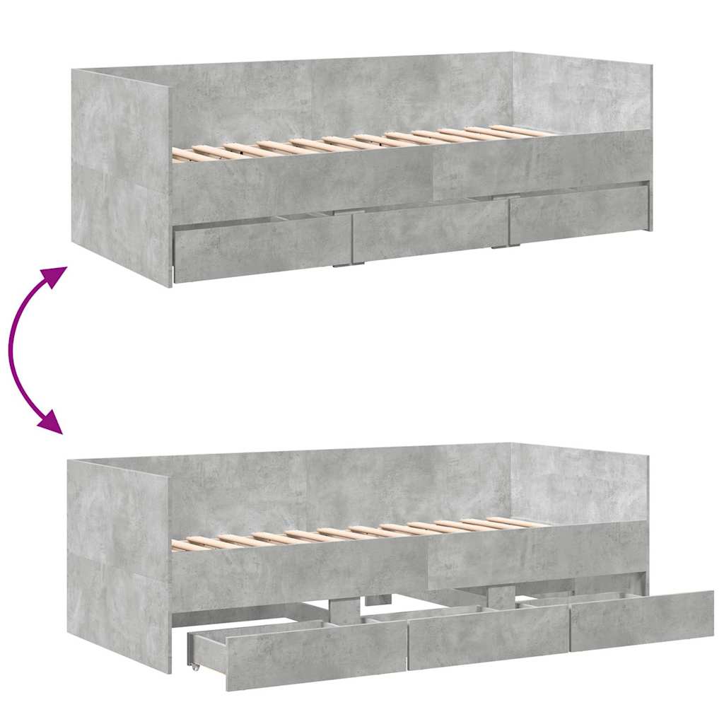 Daybed with Drawers without Mattress Concrete Grey 90x200 cm