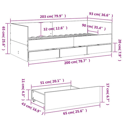 Daybed with Drawers without Mattress Concrete Grey 90x200 cm