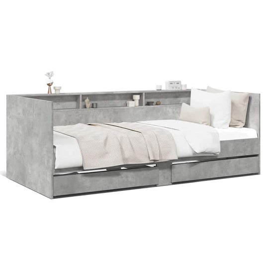 Daybed with Drawers without Mattress Concrete Grey 90x190 cm Single