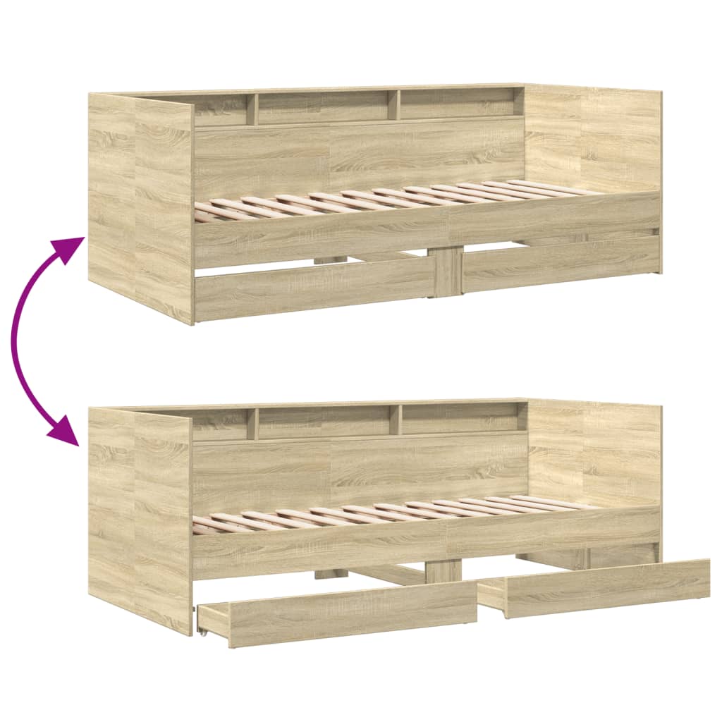 Daybed with Drawers without Mattress Sonoma Oak 75x190 cm Small Single