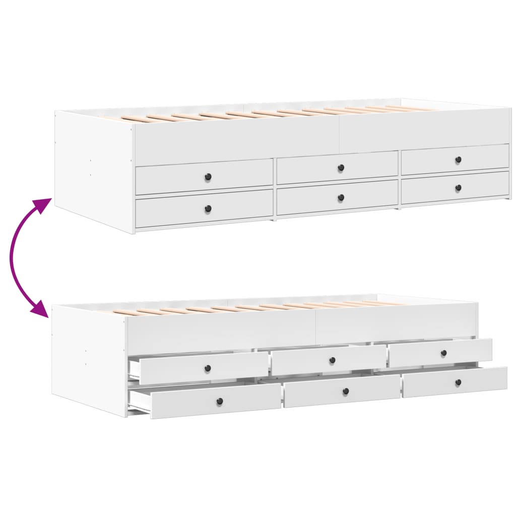Daybed with Drawers without Mattress White 90x190 cm Single