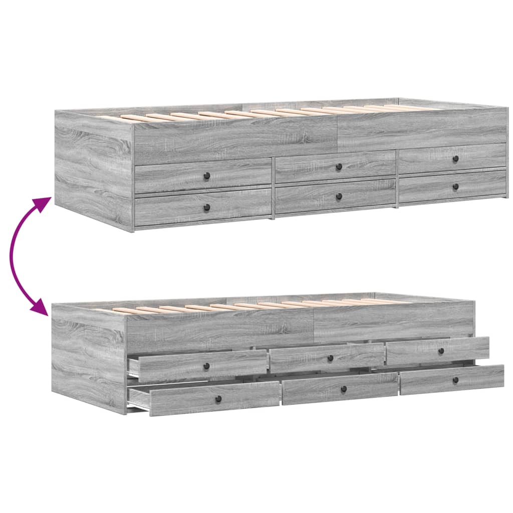 Daybed with Drawers without Mattress Grey Sonoma 75x190 cm Small Single