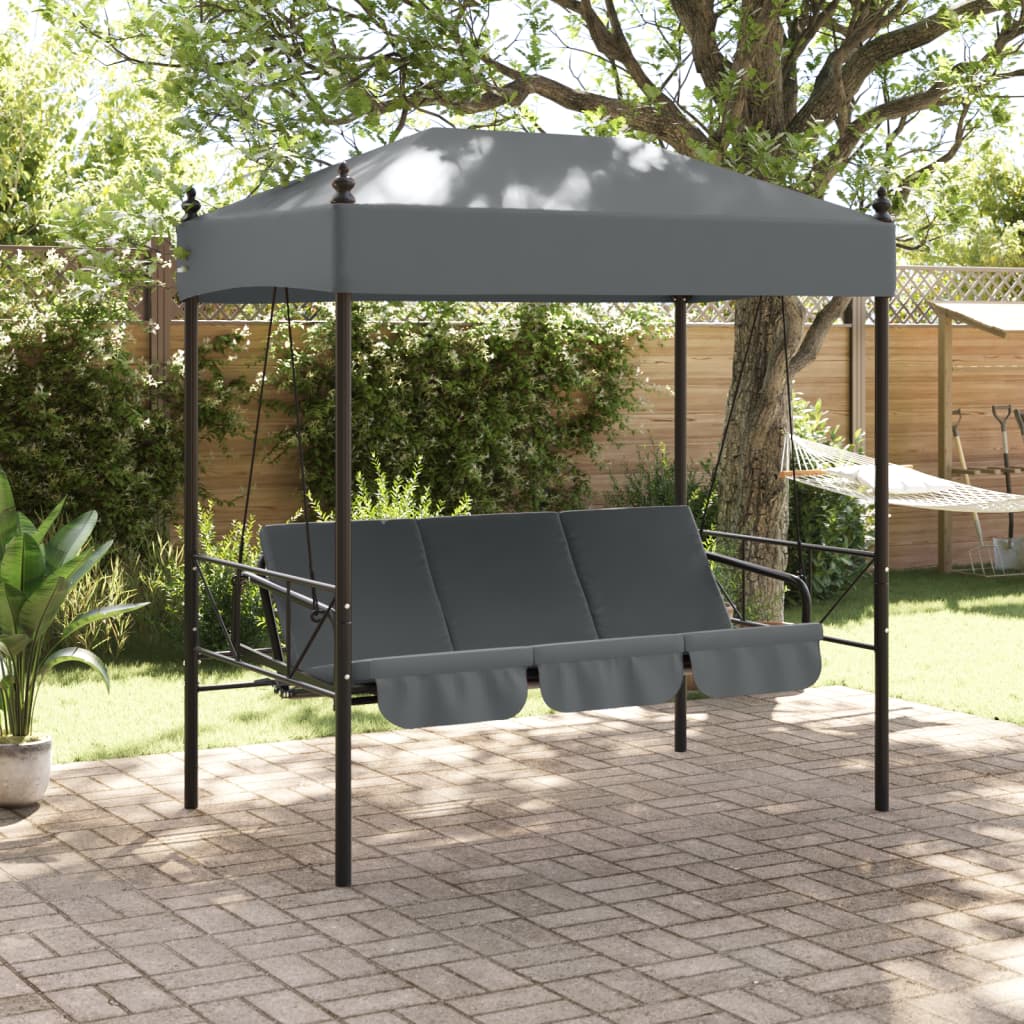 Patio Swing Bench with Canopy Dark Gray Steel