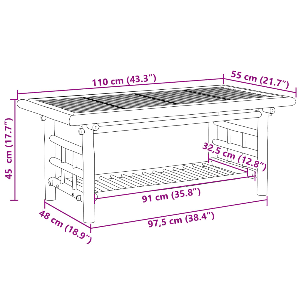 Coffee Table 43.3"x21.7"x17.7" Bamboo