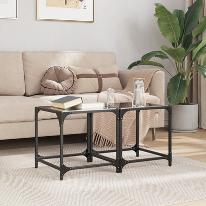 Coffee Tables with Black Glass Top 2 pcs 40x40x40 cm Steel