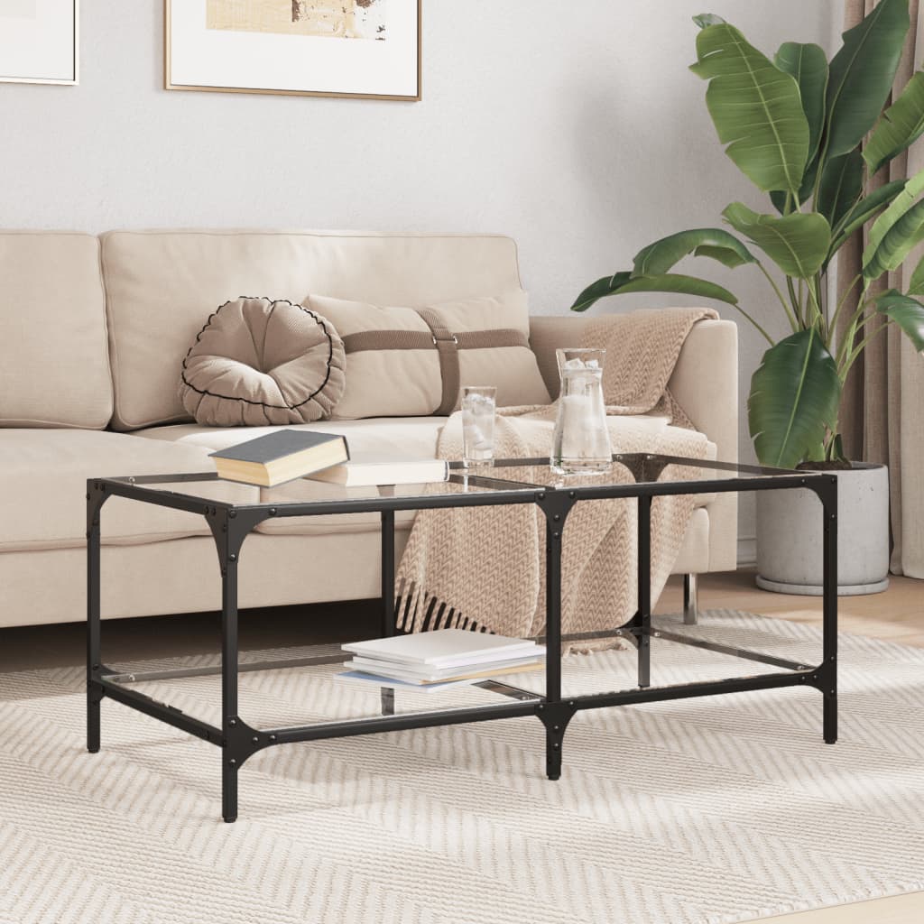 Coffee Table with Transparent Glass Top 98.5x50x40 cm Steel