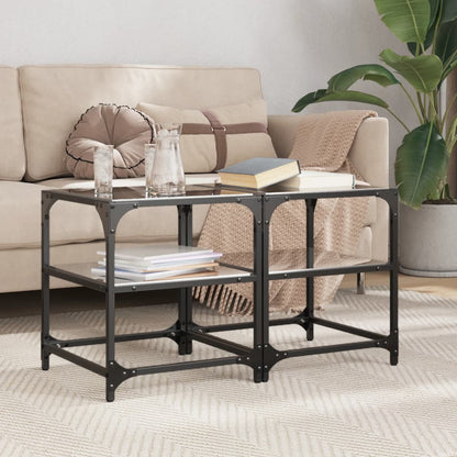Coffee Table | Clear glass with black steel frame