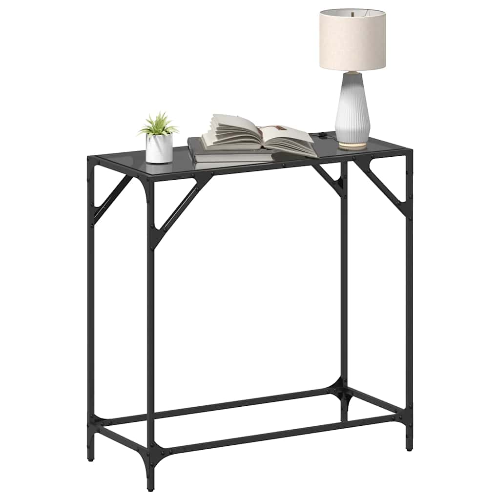 Console Table with Black Glass Top 80x35x81 cm Steel