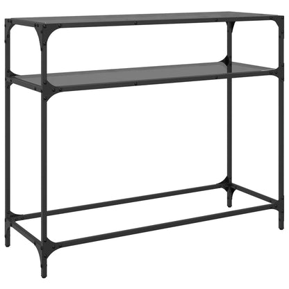 Console Table with Black Glass Top98x35x81 cm Steel