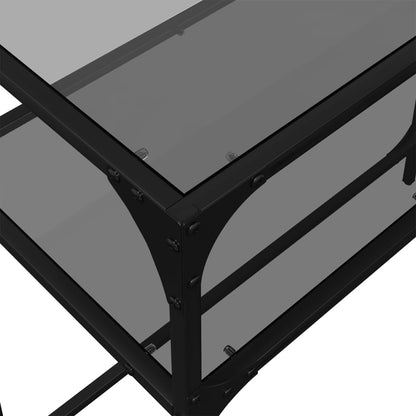 Console Table with Black Glass Top98x35x81 cm Steel