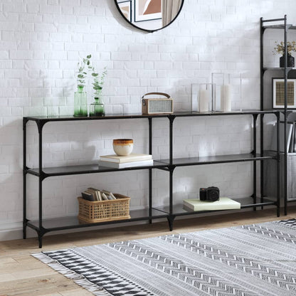 Console Table with Black Glass Top 194.5x30x81 cm Steel