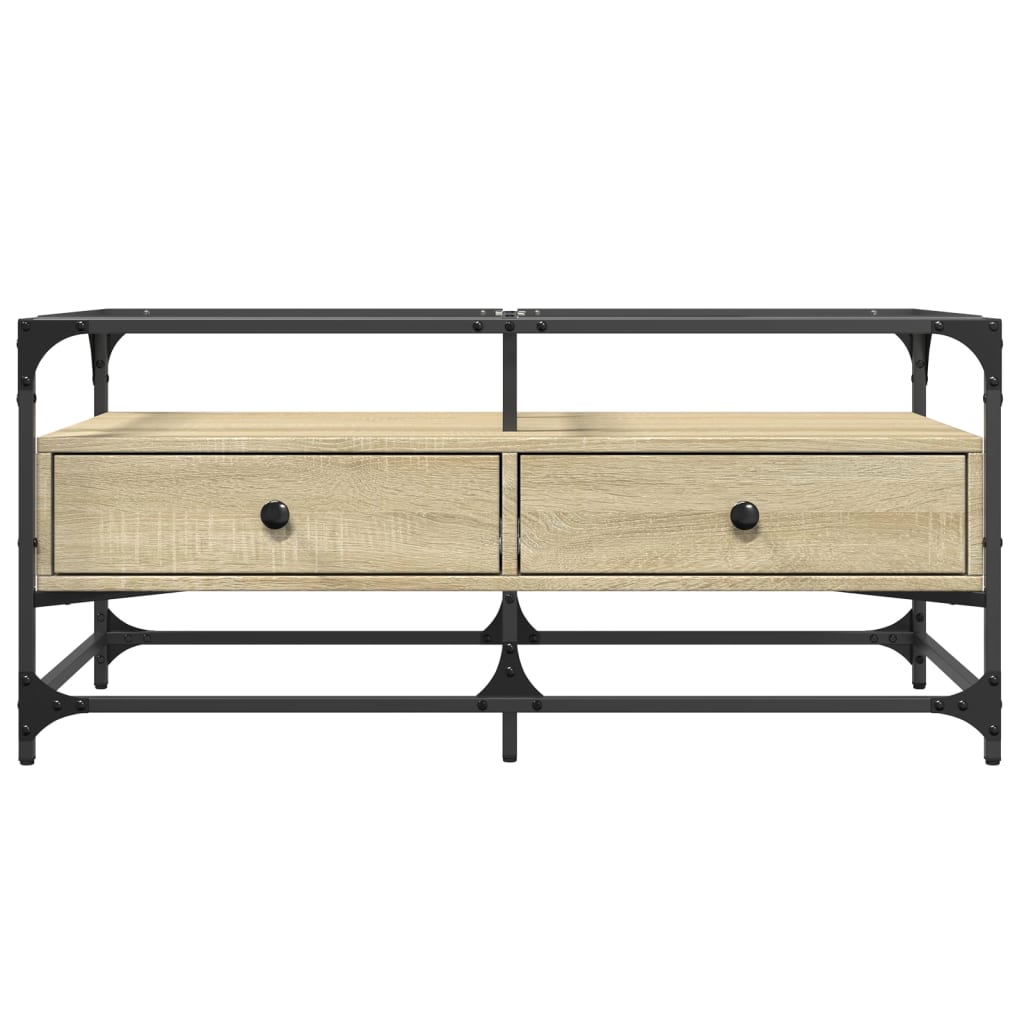 Coffee Table with Glass Top Sonoma Oak 98.5x50x45 cm Steel