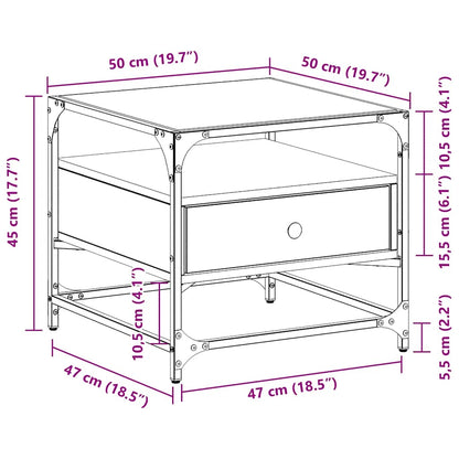 Coffee Table with Glass Top Sonoma Oak 50x50x45 cm Steel