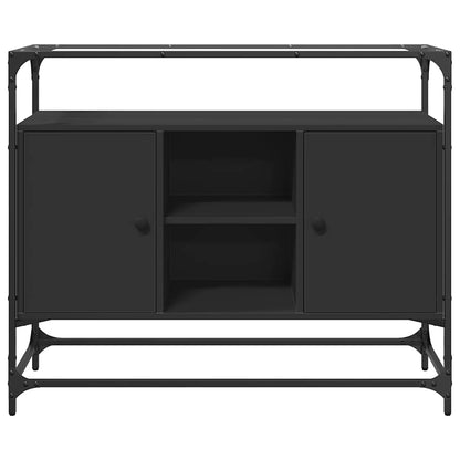 Sideboard with Glass Top Black 98x35x81 cm Engineered Wood