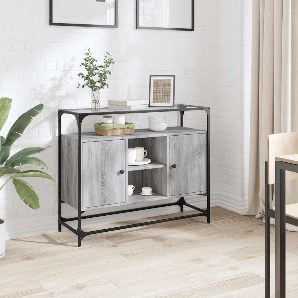 Sideboard with Glass Top Grey Sonoma 98x35x81 cm Engineered Wood