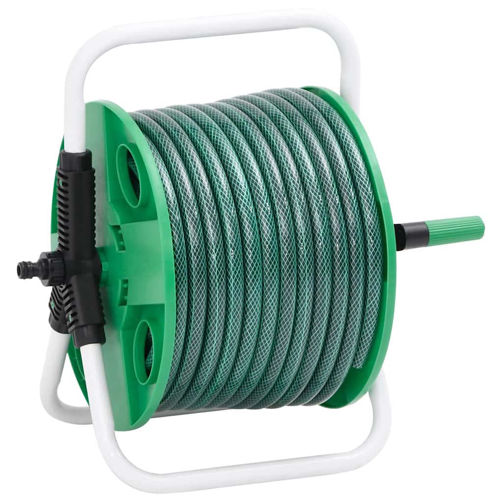 Free Standing Green Hose Reel with Hose Fitting Set 0.5" 20 m PVC