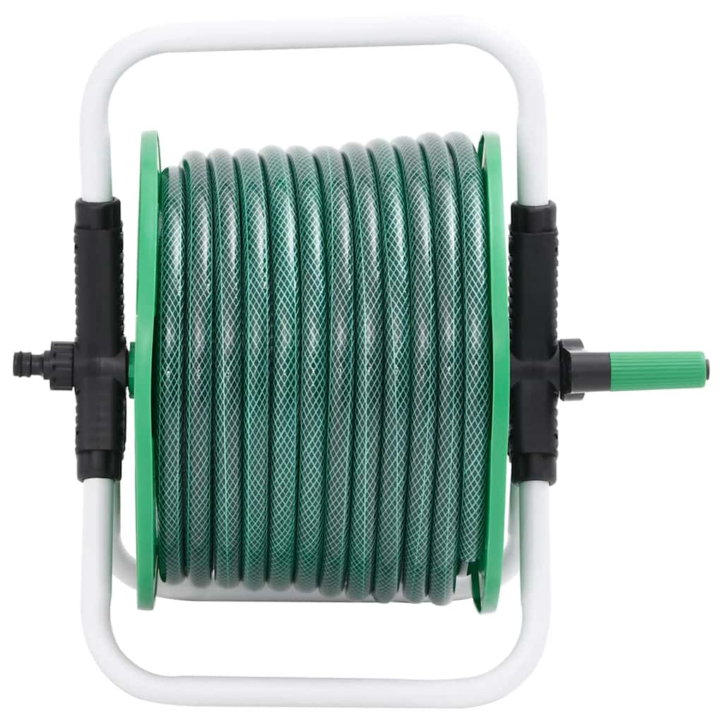 Free Standing Green Hose Reel with Hose Fitting Set 0.5" 20 m PVC