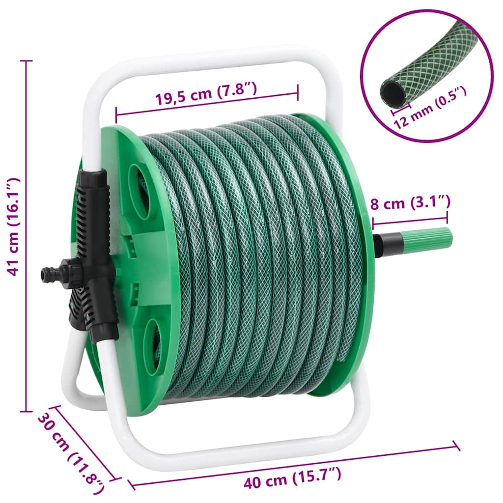 Free Standing Green Hose Reel with Hose Fitting Set 0.5" 20 m PVC