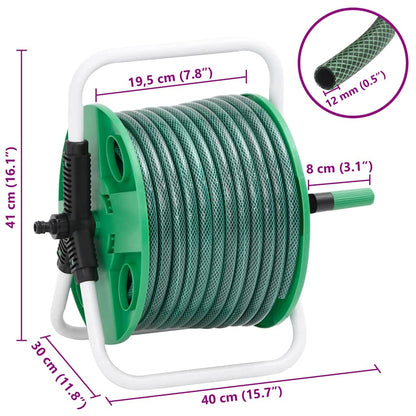 Free Standing Green Hose Reel with Hose Fitting Set 0.5" 20 m PVC