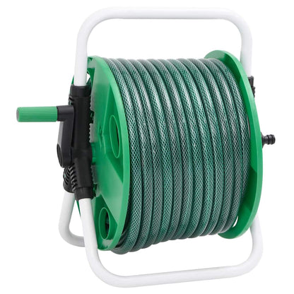 Free Standing Green Hose Reel with Hose Fitting Set 0.5" 30 m PVC