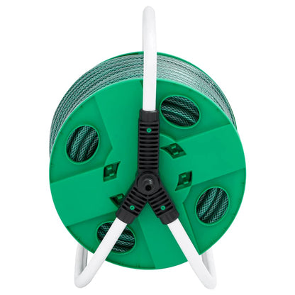 Free Standing Green Hose Reel with Hose Fitting Set 0.75" 20 m PVC