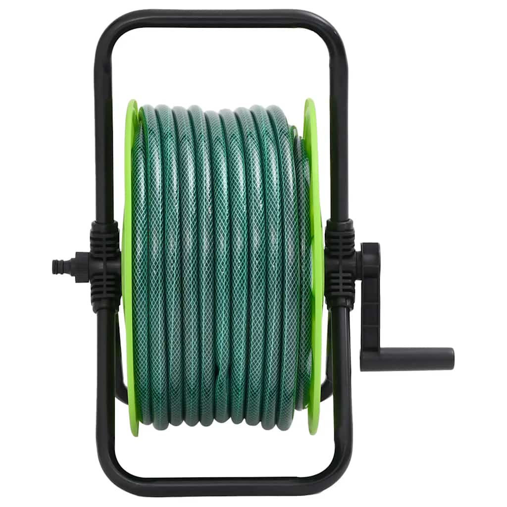 Free Standing Green Hose Reel with Hose Fitting Set 0.5" 20 m PVC
