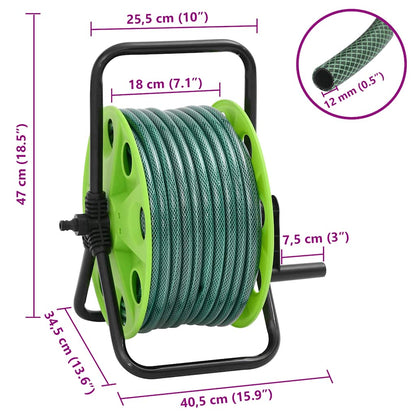 Free Standing Green Hose Reel with Hose Fitting Set 0.5" 20 m PVC