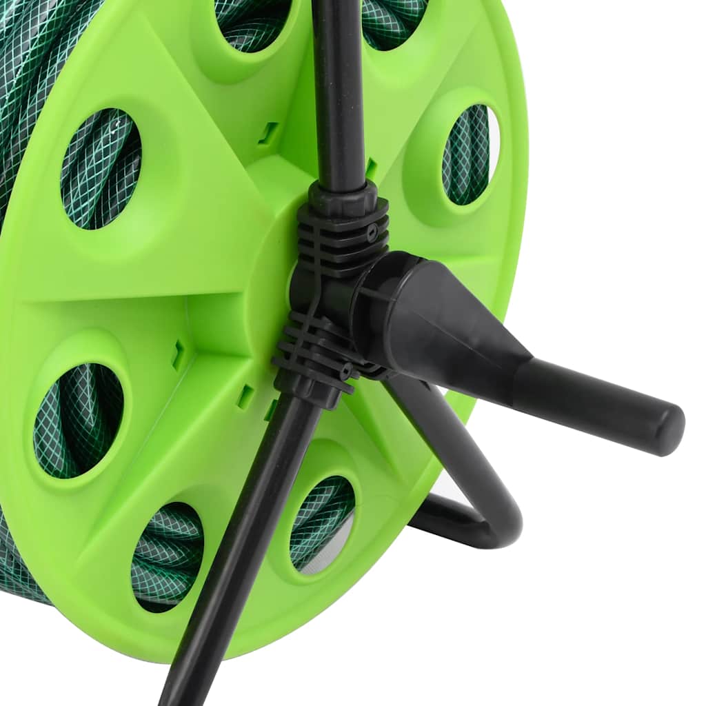 Free Standing Green Hose Reel with Hose Fitting Set 0.5" 30 m PVC