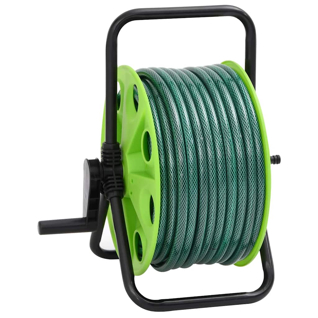 Free Standing Green Hose Reel with Hose Fitting Set 0.75" 20 m PVC